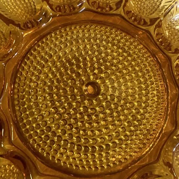 Vintage Amber‎ Thick Indiana Glass Hobnail Deviled Egg Platter Tray Dish - Picture 2 of 6